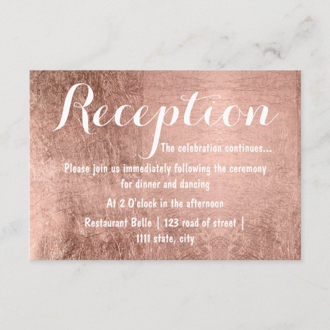 Carte D'accompagnement Réception de mariage luxe avec feuille de faux or  (Devant)