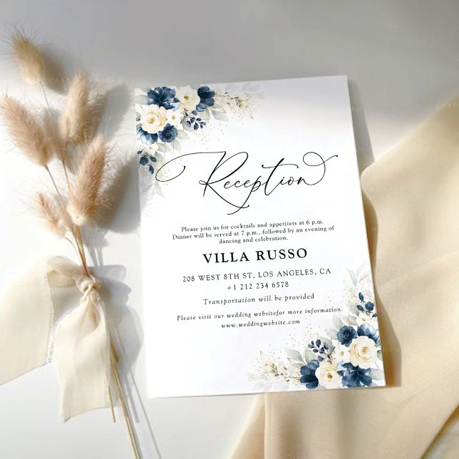 Carte D'accompagnement Réception de mariage Marine bleu et blanc Roses (Créateur téléchargé)