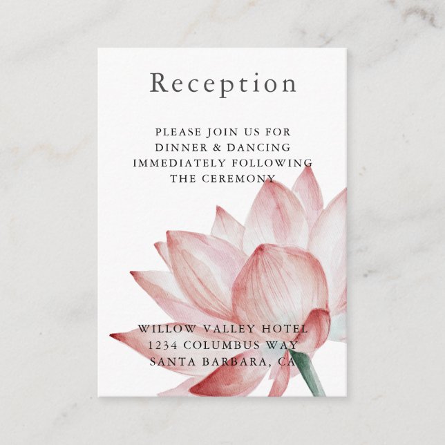 Carte D'accompagnement Réception de mariage moderne Blush Lotus Flower (Devant)