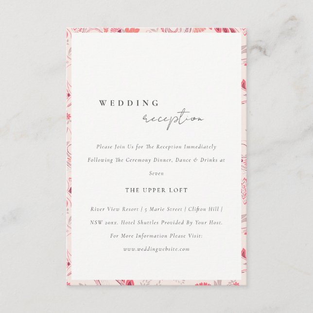 Carte D'accompagnement Réception de mariage moderne Blush Paisley (Devant)