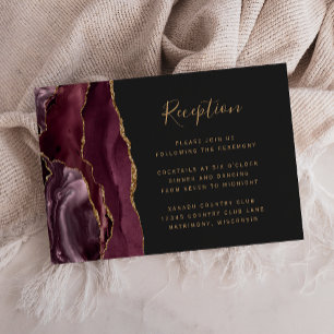 Carte D'accompagnement Réception de mariage moderne Bourgogne Or Agate fo
