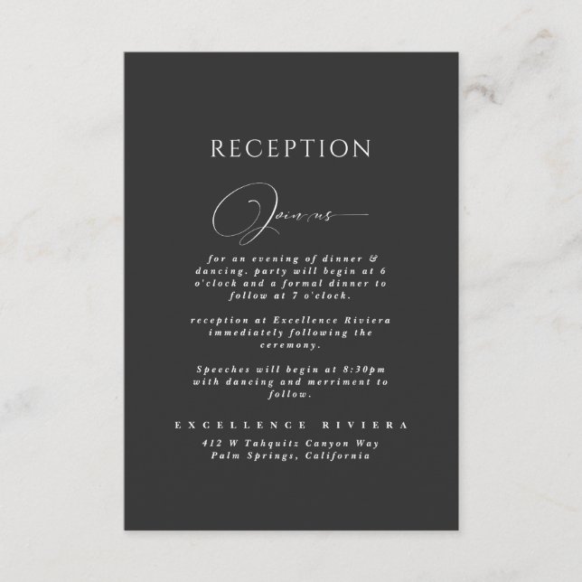 Carte D'accompagnement Réception de mariage moderne chic écriture noire (Devant)