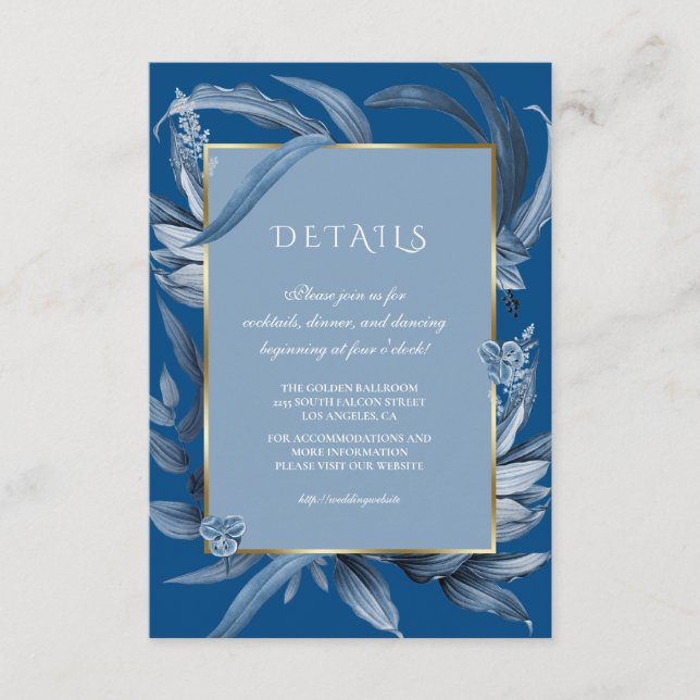 Carte D'accompagnement Réception de mariage Moderne Classique Feuilles Bl (Devant)