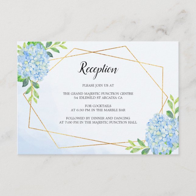 Carte D'accompagnement Réception de mariage moderne géométrique Blue Hydr (Devant)