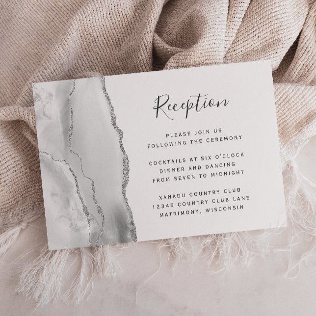 Carte D'accompagnement Réception de mariage moderne Gris Blanc Argent Aga (Créateur téléchargé)