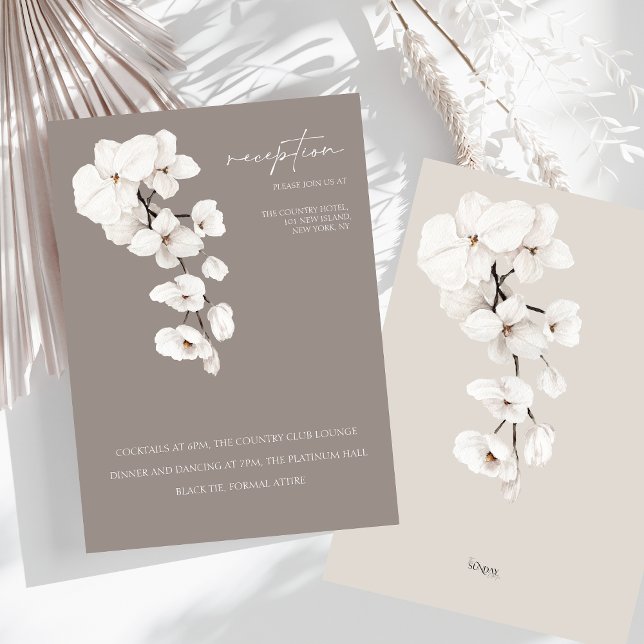 Carte D'accompagnement Réception de mariage moderne Gris Blanc Orchidée (Modern Gray White Orchids Wedding Reception Enclosure Card)