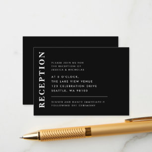 Carte D'accompagnement Réception de mariage moderne minimaliste noir et b