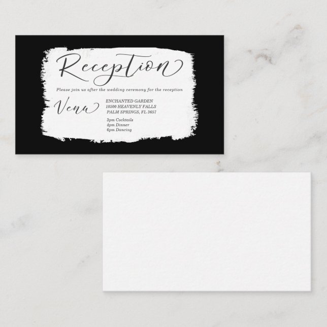 Carte D'accompagnement Réception de mariage moderne noir & blanc Détails (Devant / Derrière)