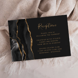 Carte D'accompagnement Réception de mariage moderne noir or agate foncé