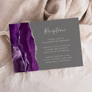 Carte D'accompagnement Réception de mariage moderne violet argent agate g