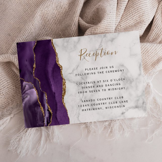 Carte D'accompagnement Réception de mariage moderne violet or Agate Marbr (Créateur téléchargé)