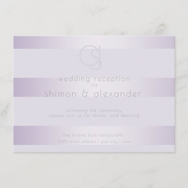 Carte D'accompagnement Réception de mariage | Monogramme Lilac Shimmer St (Devant)