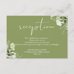 Carte D'accompagnement Réception de mariage Moss Green Floral Script