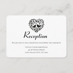 Carte D'accompagnement Réception de mariage noir Colombes Floral Cœur