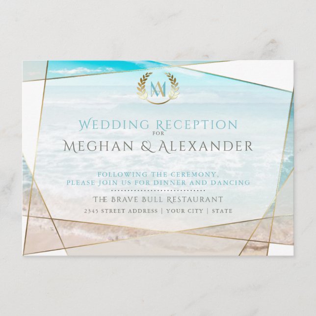 Carte D'accompagnement Réception de mariage | Plage de Monogramme moderne (Devant)