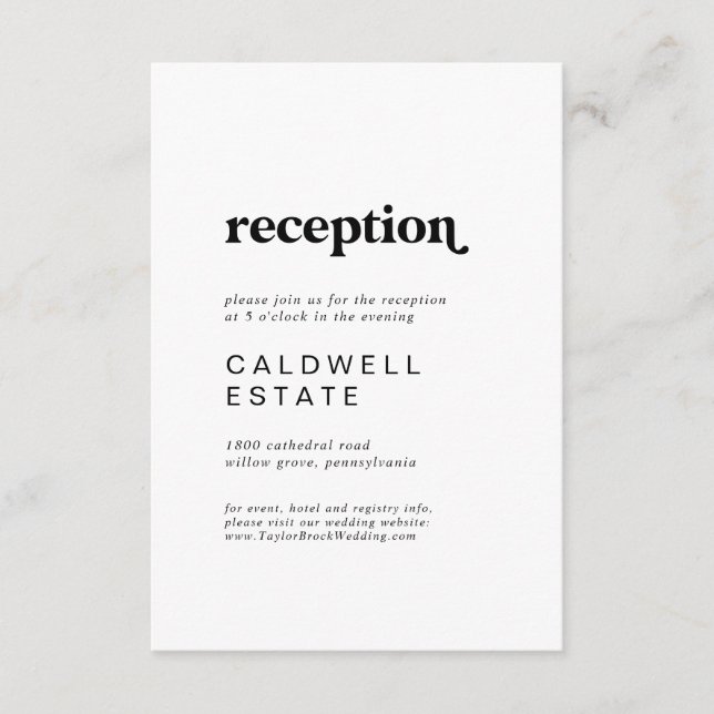 Carte D'accompagnement Réception de mariage pour la typographie noire mod (Devant)