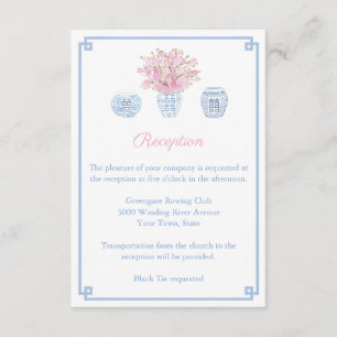 Carte D'accompagnement Réception De Mariage Rose Et Bleu Chinoiserie