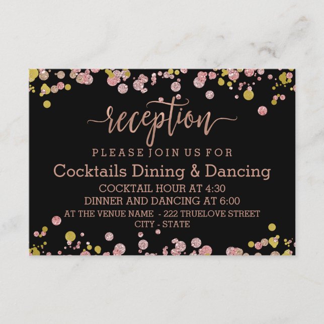 Carte D'accompagnement Réception de mariage Rose Gold Confettis Étincelan (Devant)