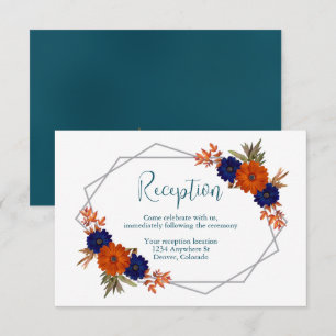 Carte D'accompagnement Réception de mariage rustique automne orange bleu