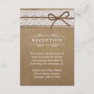 Carte D'accompagnement Réception de mariage Rustique Burlap dentelle Bow