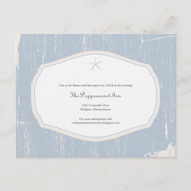 Carte D'accompagnement Réception de mariage rustique de plage d'étoiles (Devant)