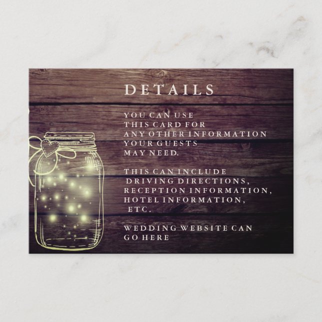 Carte D'accompagnement Réception de mariage rustique en bois avec pot Mas (Devant)