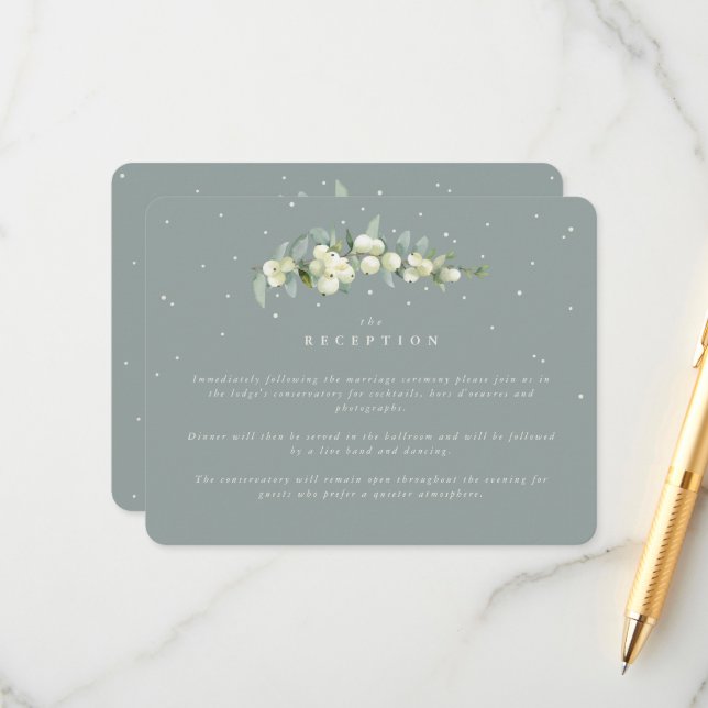 Carte D'accompagnement Réception de mariage Seafoam Snowberry+Eucalyptus (Devant/Arrière en situation)