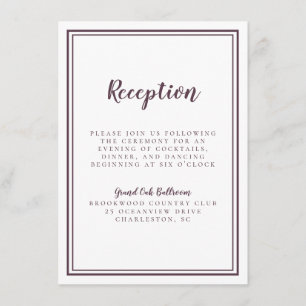 Carte D'accompagnement Réception De Mariage Simple Cadre Violet Blanc