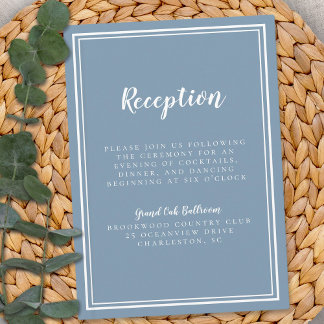 Carte D'accompagnement Réception De Mariage Simple Dusty Bleu encadré Bla