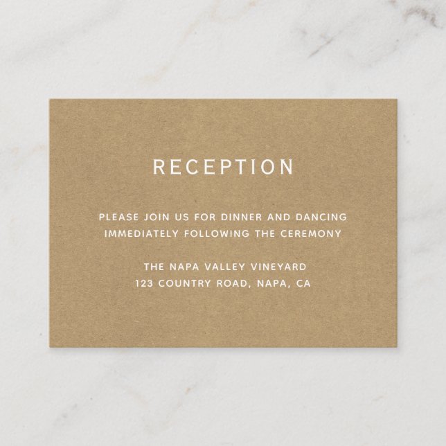 Carte D'accompagnement Réception De Mariage Simple Faux Rustic Kraft (Devant)