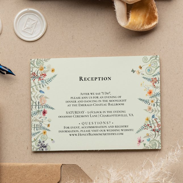 Carte D'accompagnement Réception de mariage simple Fleur sauvage Fern Min (Créateur téléchargé)