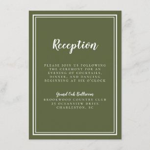 Carte D'accompagnement Réception de mariage simple Olive Green White Clas