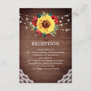Carte D'accompagnement Réception de mariage Sunflower Rose rouge dentelle