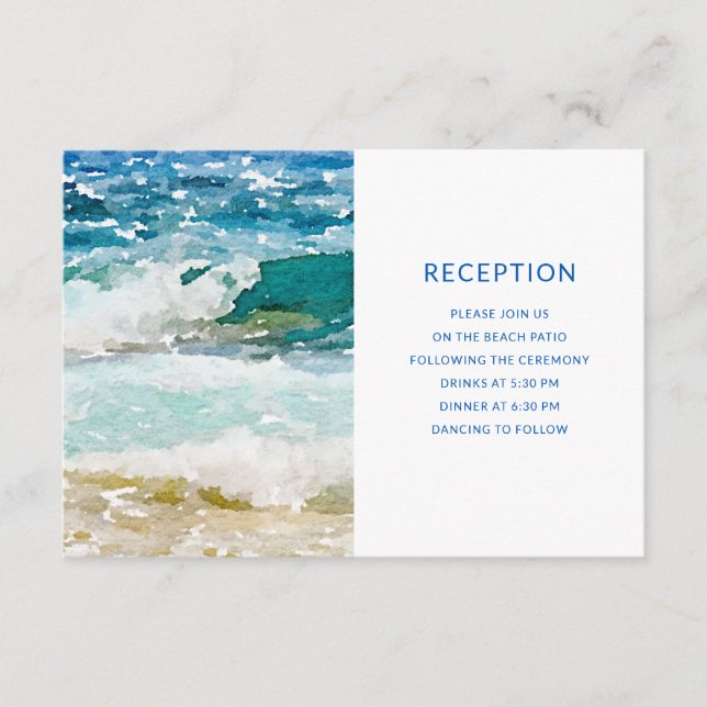 Carte D'accompagnement réception de mariage sur la plage tropicale (Devant)