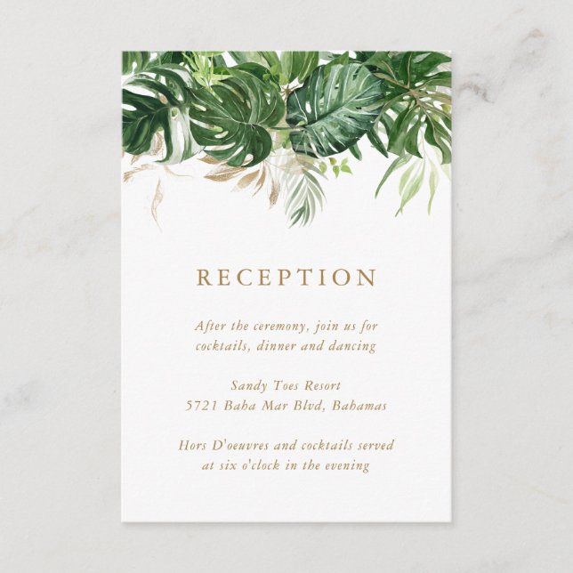 Carte D'accompagnement Réception de mariage tropicale moderne Gold Greene (Devant)