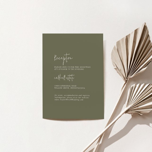 Carte D'accompagnement Réception De Mariage Vert Olive Chic Moderne (Créateur téléchargé)