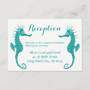 Carte D'accompagnement Réception de mariage vert Turquoise Cheval de mer 