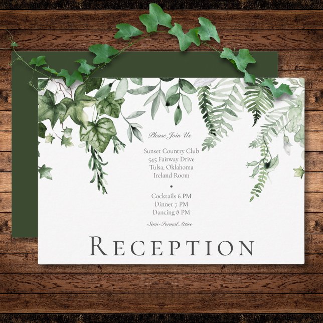 Carte D'accompagnement Réception de mariage verte de lierre rustique & Sa (Rustic Ivy & Sage Greenery Green Wedding Reception Enclosure Card)