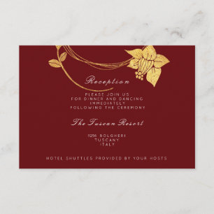 Carte D'accompagnement Réception de mariage VIP floral bordeaux marron or