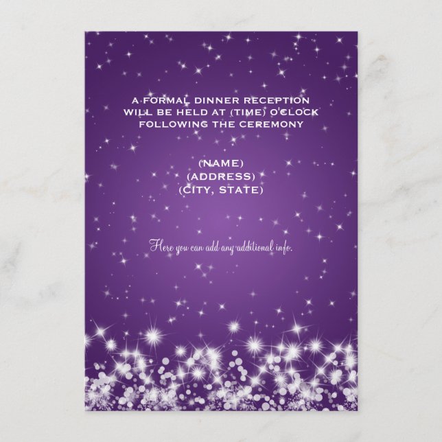 Carte D'accompagnement Réception de mariage Winter Sparkle Violet (Devant)