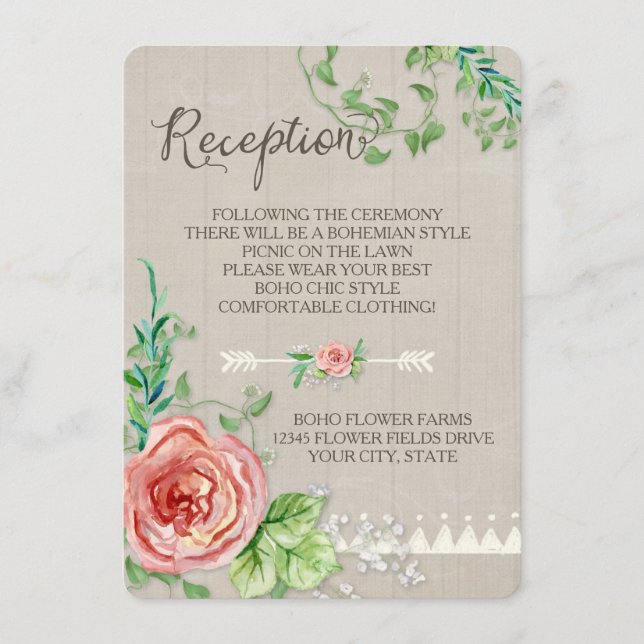 Carte D'accompagnement Réception de pique-nique BOHO Roses du souffle du  (Devant)