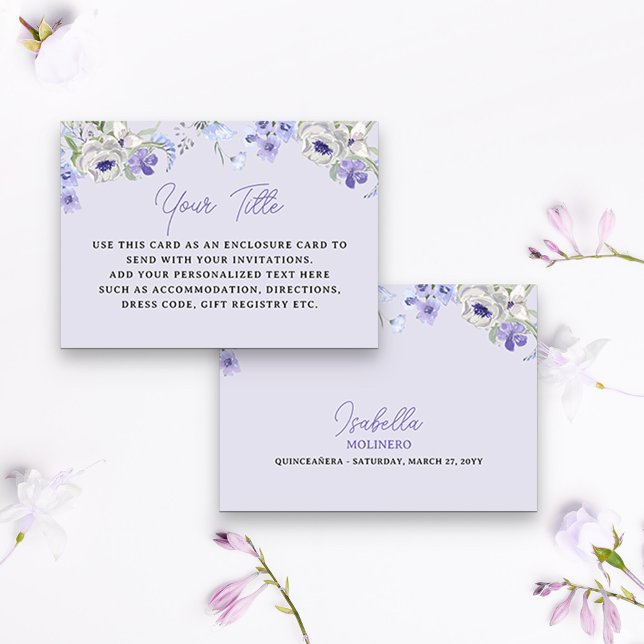Carte D'accompagnement Réception de Quinceanera Florale Perple (Créateur téléchargé)