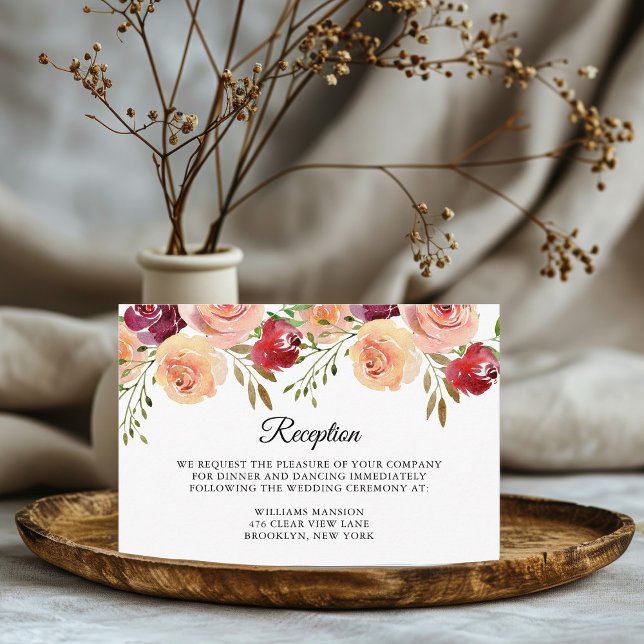 Carte D'accompagnement Réception de soirée élégante aux fleurs de pêche e (Créateur téléchargé)