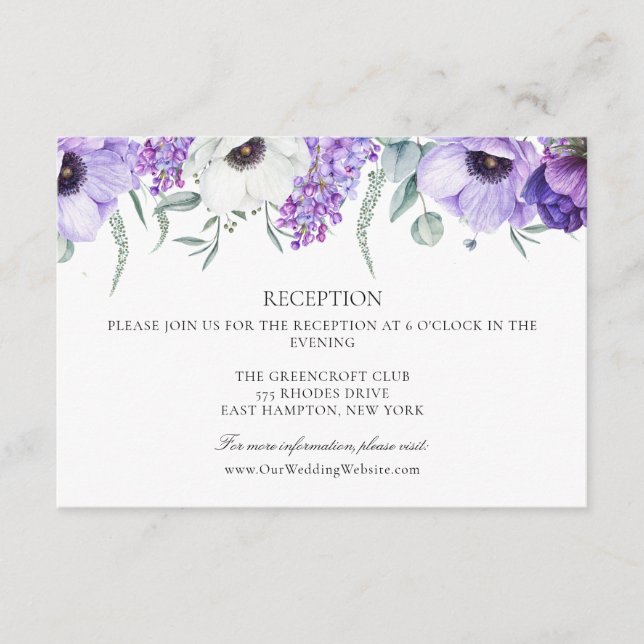 Carte D'accompagnement Réception en ligne du Mariage Floral Violet (Devant)