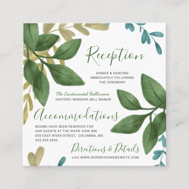 Carte D'accompagnement Réception et détails Foliage Mariage aquarelle (Devant)