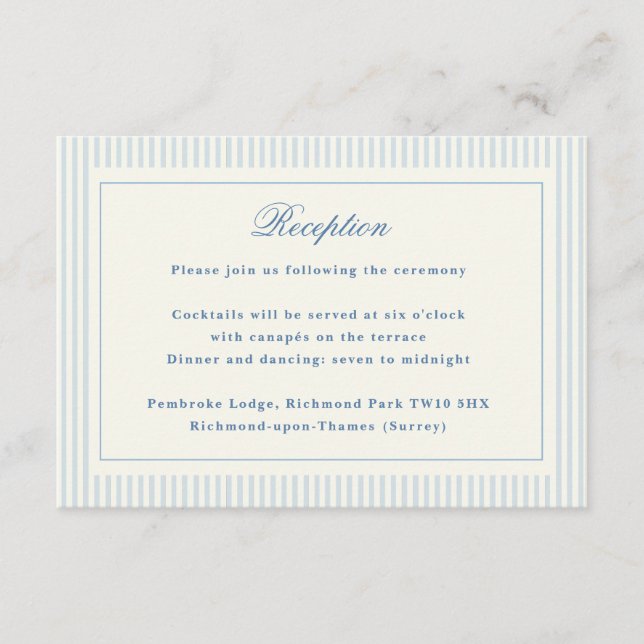 Carte D'accompagnement Réception Formelle Preppy French Blue Stripes (Devant)