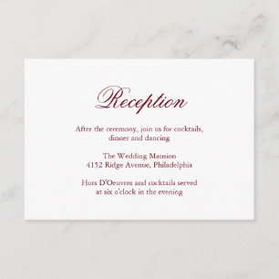 Carte D'accompagnement Réception formelle simple et élégante Mariage bord