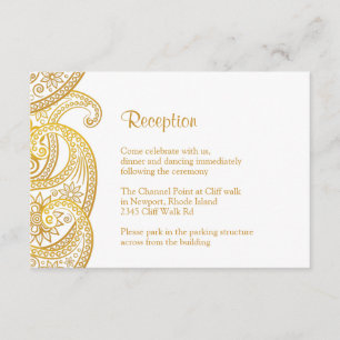 Carte D'accompagnement Réception Gold Paisley, Mariage indien traditionne