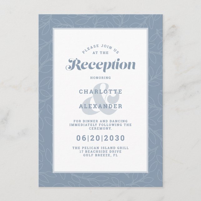 Carte D'accompagnement Réception Mariage moderne Motif bleu Dusty (Devant)