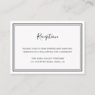 Carte D'accompagnement Réception minimaliste de mariage noir et blanc